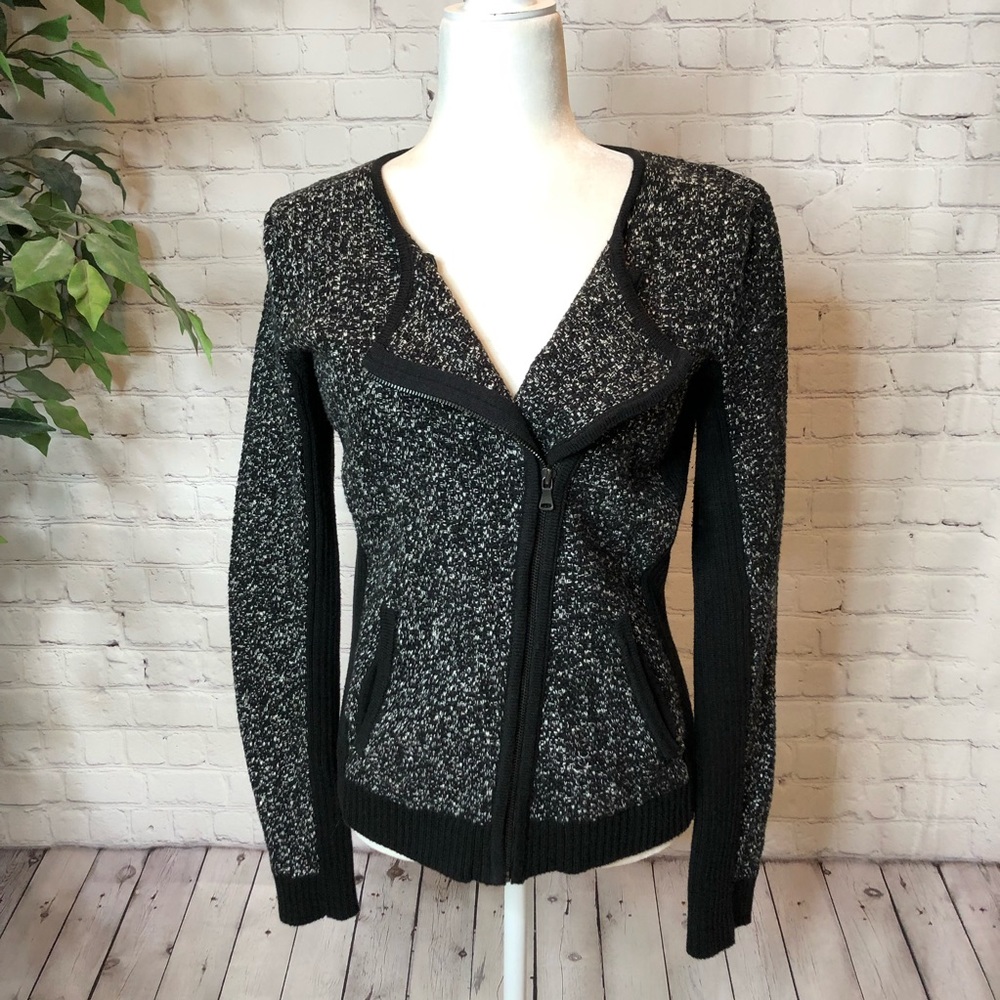 Loft Black Tweed Knit Moto Jacket M